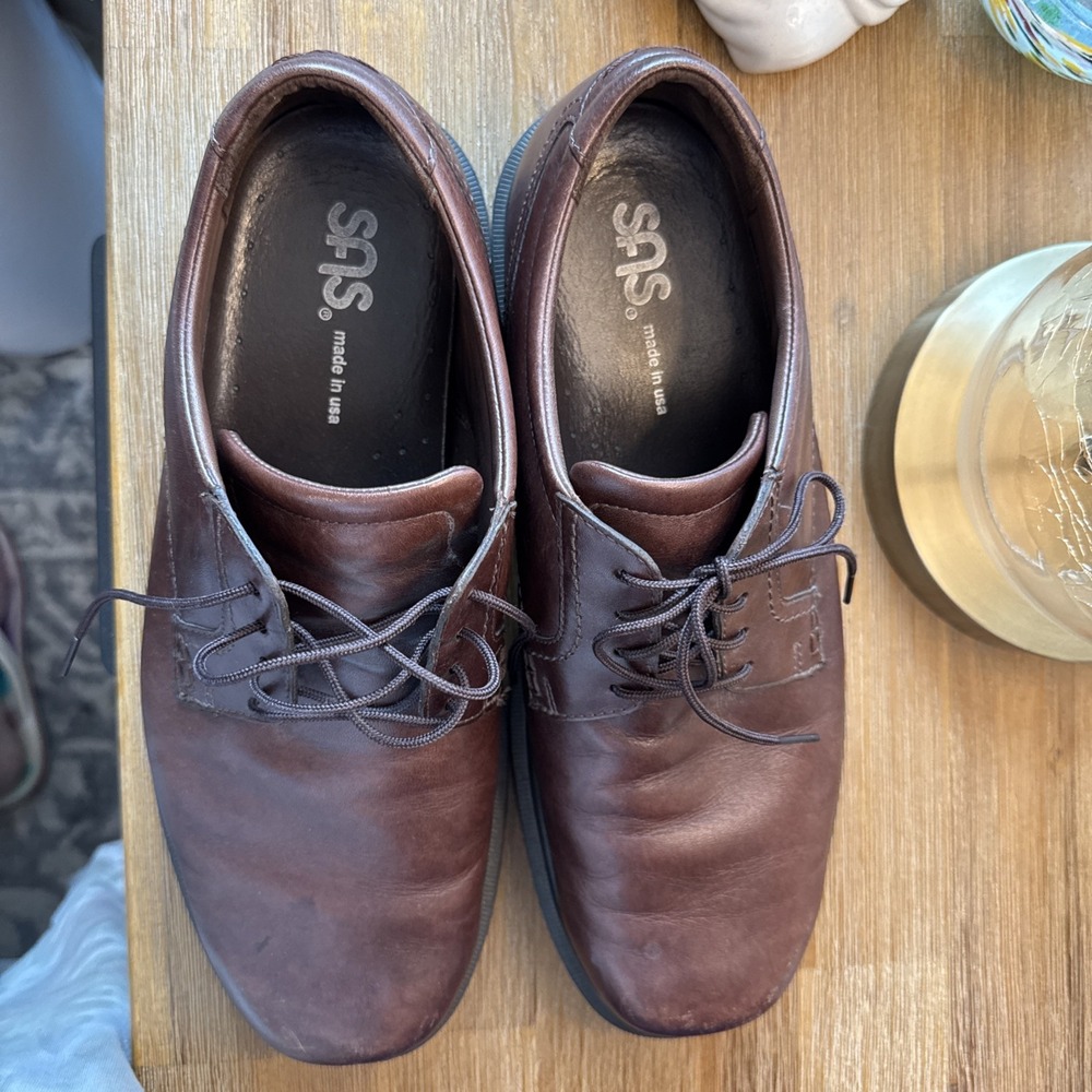 SAS Men's Aden Brown Leather Lace-Up Comfort Oxford Shoes 11.5 WW Work Casual
